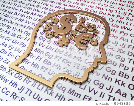 Education concept: Golden Head With Finance Symbol on Alphabet background 9945389