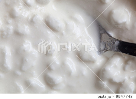 Macro close-up cottage cheese. Diet and healthy nutrition. 9947748