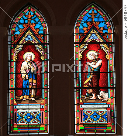 Catholic stained glass window from a church. Catholic stained glass window from a church. 9948747