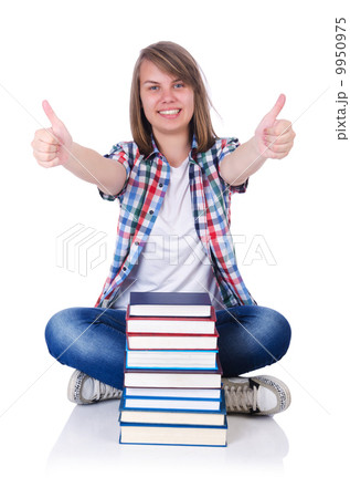 Girl student with books on white Girl student with books on white 9950975