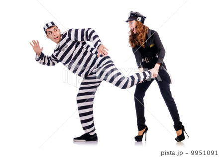 Police and prison inmate on white 9951091