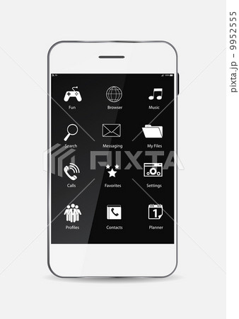 White Mobile Phone with Icons on the Screen. Vector Illustration White Mobile Phone with Icons on the Screen. Vector Illustration 9952555