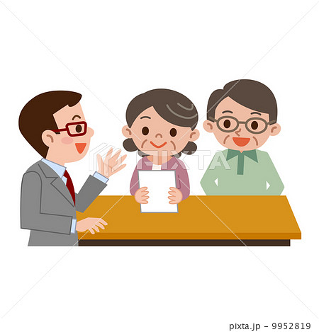 受付に書類を提出するシニア夫婦 9952819