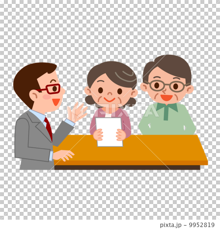 受付に書類を提出するシニア夫婦 9952819