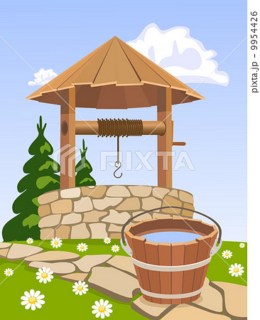 Old wooden well and bucket of water Old wooden well and bucket of water 9954426
