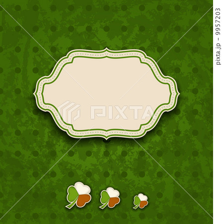 Vintage label with shamrocks in Irish flag colors for St. Patric 9957203