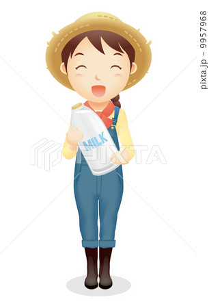 麦藁帽子の女性イラスト 9957968