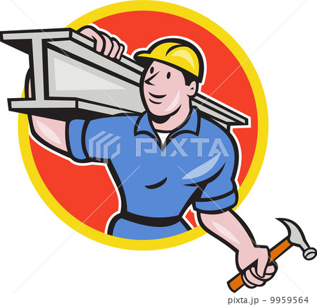 Construction Steel Worker Carry I-Beam Circle Cartoon Construction Steel Worker Carry I-Beam Circle Cartoon 9959564
