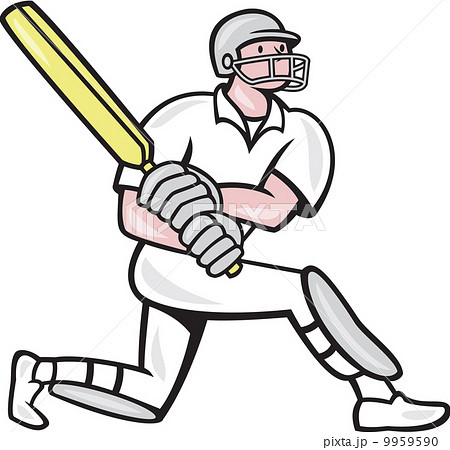 Cricket Player Batsman Batting Kneel Cartoon - Stock Illustration [9959590]  - PIXTA