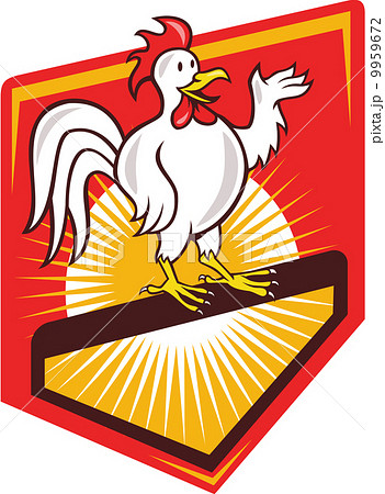 Rooster Cockerel Waving Hello Shield Cartoon Rooster Cockerel Waving Hello Shield Cartoon 9959672