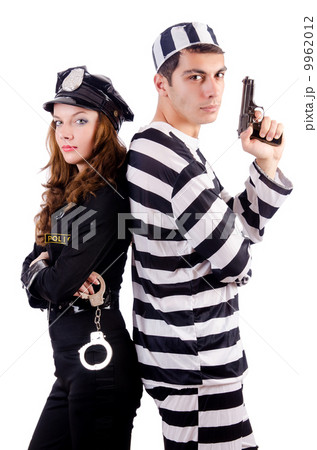 Police and prison inmate on white 9962012
