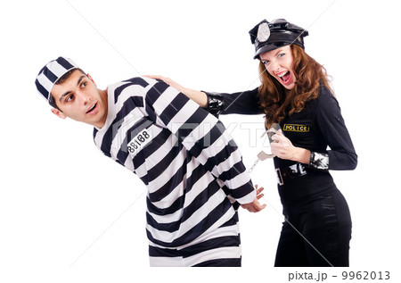 Police and prison inmate on white 9962013
