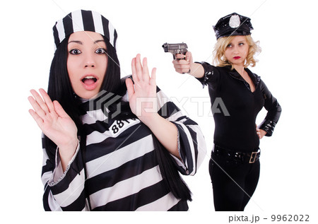 Prisoner and police isolated on the white Prisoner and police isolated on the white 9962022