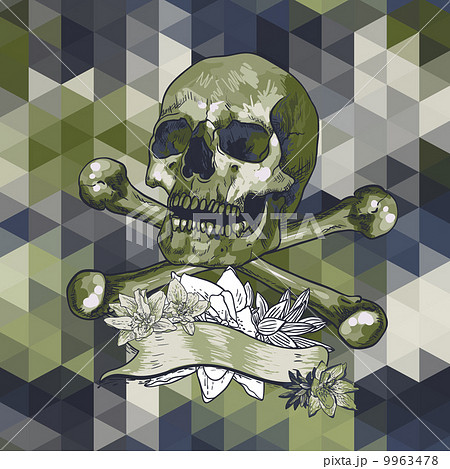 Skull with a ribbon on geometric background Skull with a ribbon on geometric background 9963478