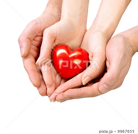 Valentine Heart in Man and Woman Hands isolated on white 9967655