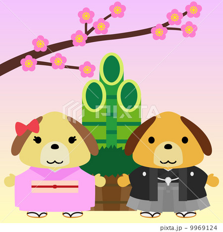 カレンダー用イラスト素材　１月　犬　正方形 9969124