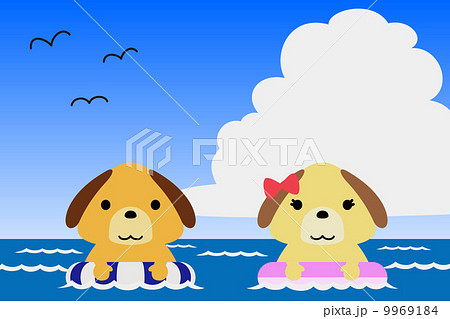カレンダー用イラスト素材　８月　犬　横長 9969184