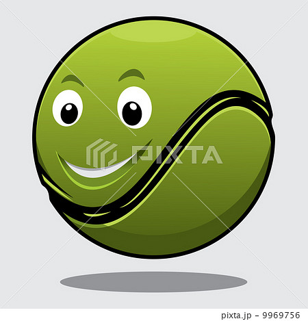 Happy bouncy green cartoon tennis ball Happy bouncy green cartoon tennis ball 9969756