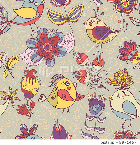 Seamless texture with flowers and birds Seamless texture with flowers and birds 9971467