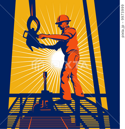 worker on oil rig sealing well worker on oil rig sealing well 9973999