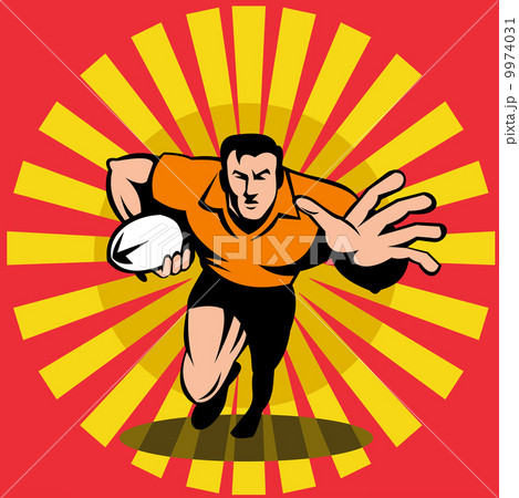 rugby player running fending attacking with the ball rugby player running fending attacking with the ball 9974031