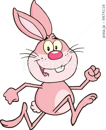 Smiling Pink Rabbit Cartoon Character Running 9974116