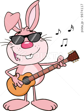 Funny Pink Rabbit With Sunglasses Playing A Guitar And Singing 9974117