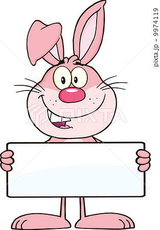 Funny Pink Rabbit Cartoon Character Holding A Banner 9974119
