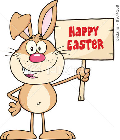 Funny Rabbit Cartoon Character Holding A Wooden Board With Text 9974169
