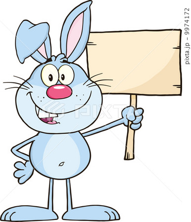 Funny Blue Rabbit Cartoon Character Holding A Wooden Board 9974172