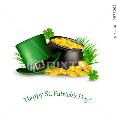Saint Patrick's Day background with a green hat and gold coins i 9975005