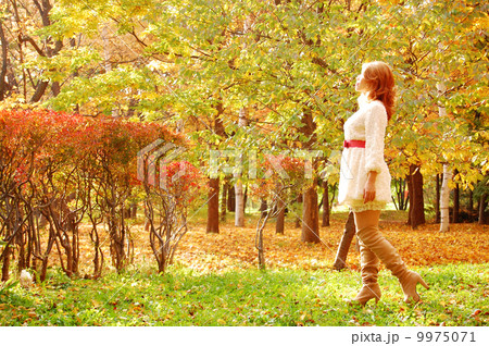 秋　紅葉と女性 9975071