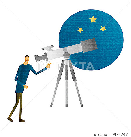 望遠鏡　天体望遠鏡　男性　夜空　 9975247