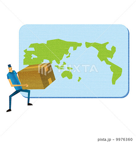 世界地図　荷物　商品　段ボール箱 9976360