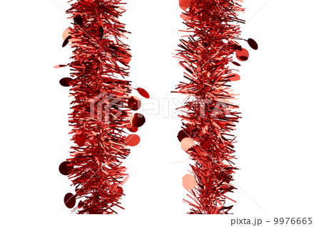 Christmas red tinsel with stars. 9976665