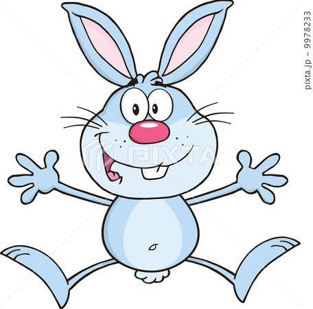 Happy Blue Rabbit Cartoon Character Jumping 9978233