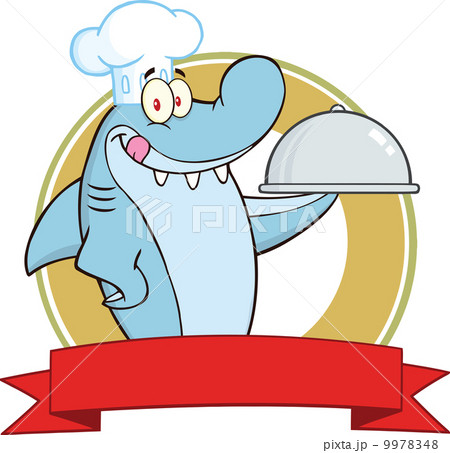 Chef Shark Holding A Platter Label Chef Shark Holding A Platter Label 9978348