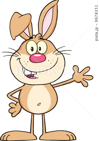 Smiling Rabbit Cartoon Character Waving For Greeting 9978351