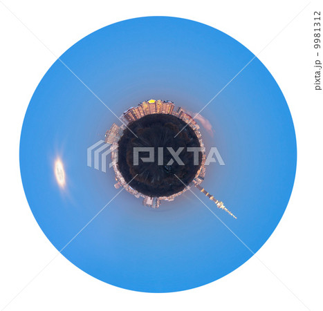 sunset on urban spherical planet 9981312