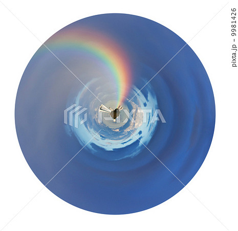 urban planet and rainbow in blue sky urban planet and rainbow in blue sky 9981426