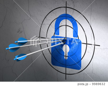 Information concept: arrows in Closed Padlock target on wall background Information concept: arrows in Closed Padlock target on wall background 9989632