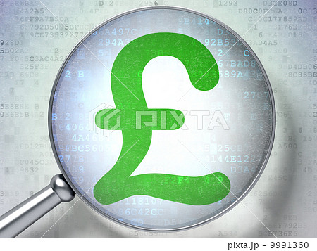 Currency concept: Pound with optical glass on digital background Currency concept: Pound with optical glass on digital background 9991360