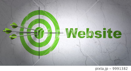 Web design concept: target and Website on wall background 9991382