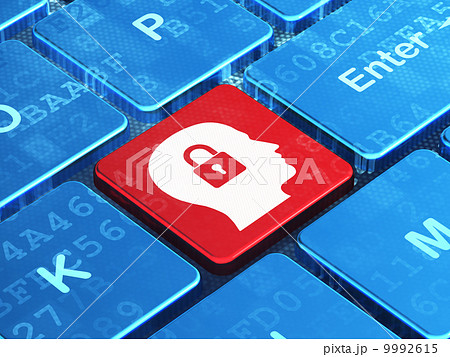 Business concept: Head With Padlock on computer keyboard background Business concept: Head With Padlock on computer keyboard background 9992615