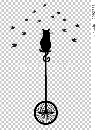 cat sitting on monocycle and watching birds, vector cat sitting on monocycle and watching birds, vector 9992778