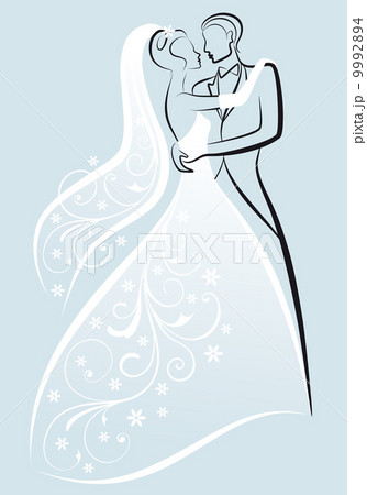 wedding couple, bride and bridegroom kissing, vector illustration 9992894