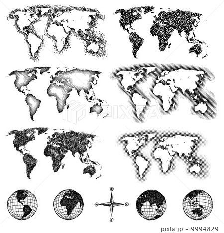 World map design elements. Pixels, lines, doodle & halftone World map design elements. Pixels, lines, doodle & halftone 9994829
