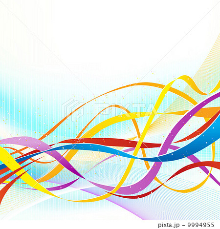 Abstract colorful ribbons flowing on soft blue background. 9994955