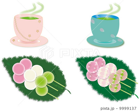 お花見 団子とお茶のイラスト素材