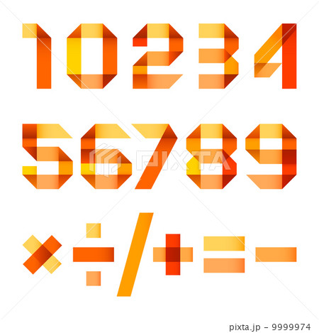 Spectral letters folded of paper orange ribbon - Arabic numerals Spectral letters folded of paper orange ribbon - Arabic numerals 9999974